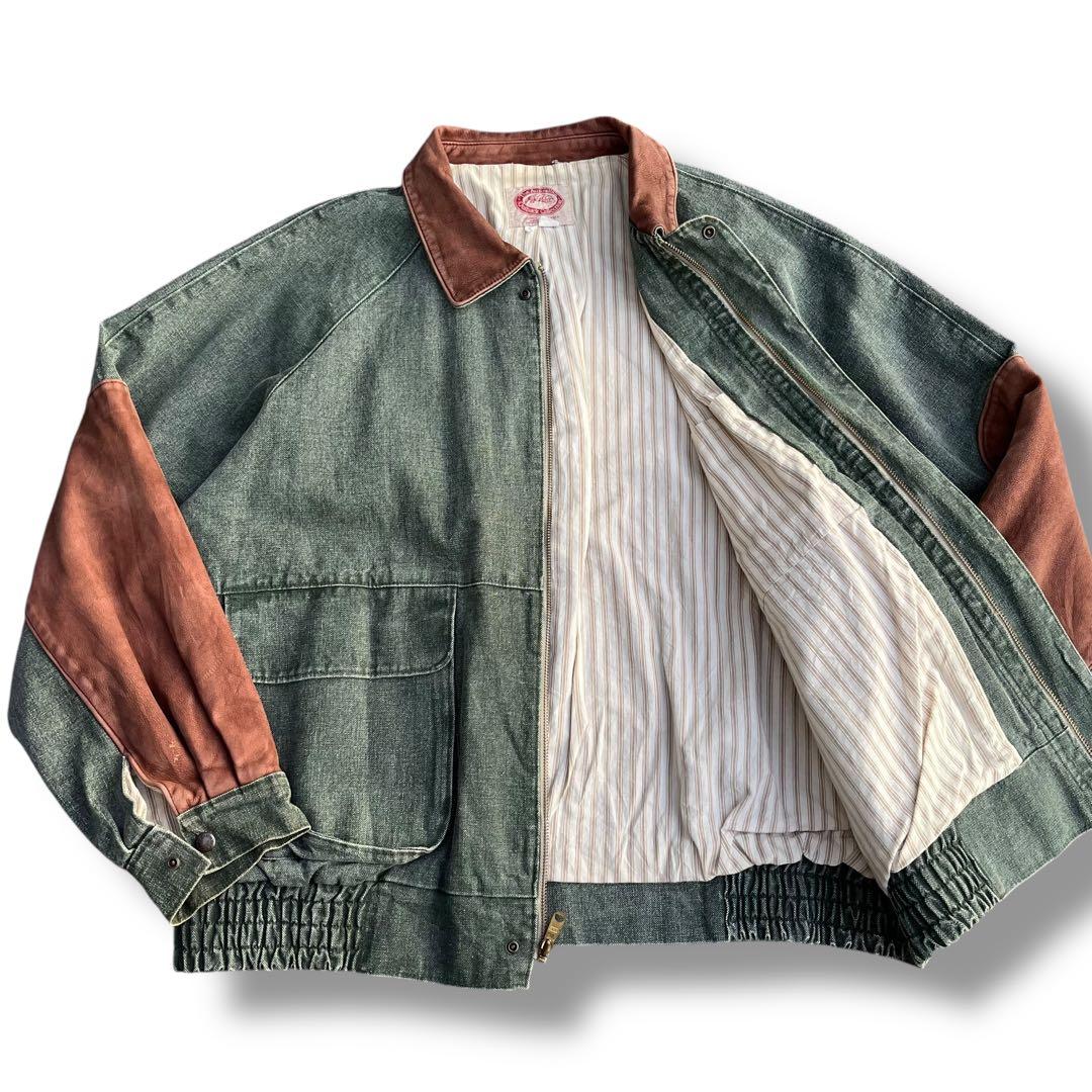 90’s vintage デニムブルゾン レザー切り替え ハリントンジャケット