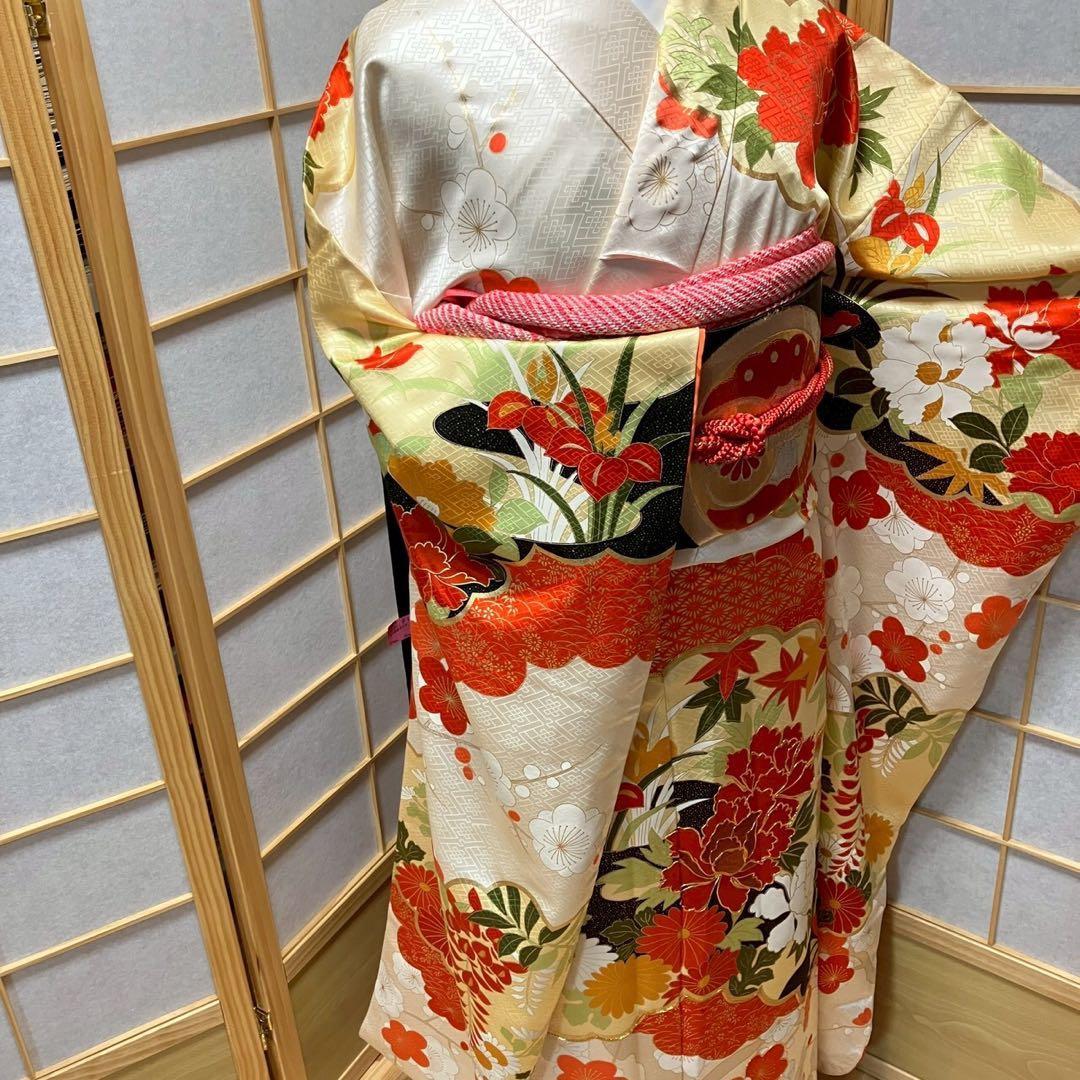 波乗りジョニー様［7180］振袖 草花文 駒刺繍 成人式 卒業式 正絹 着物 袷