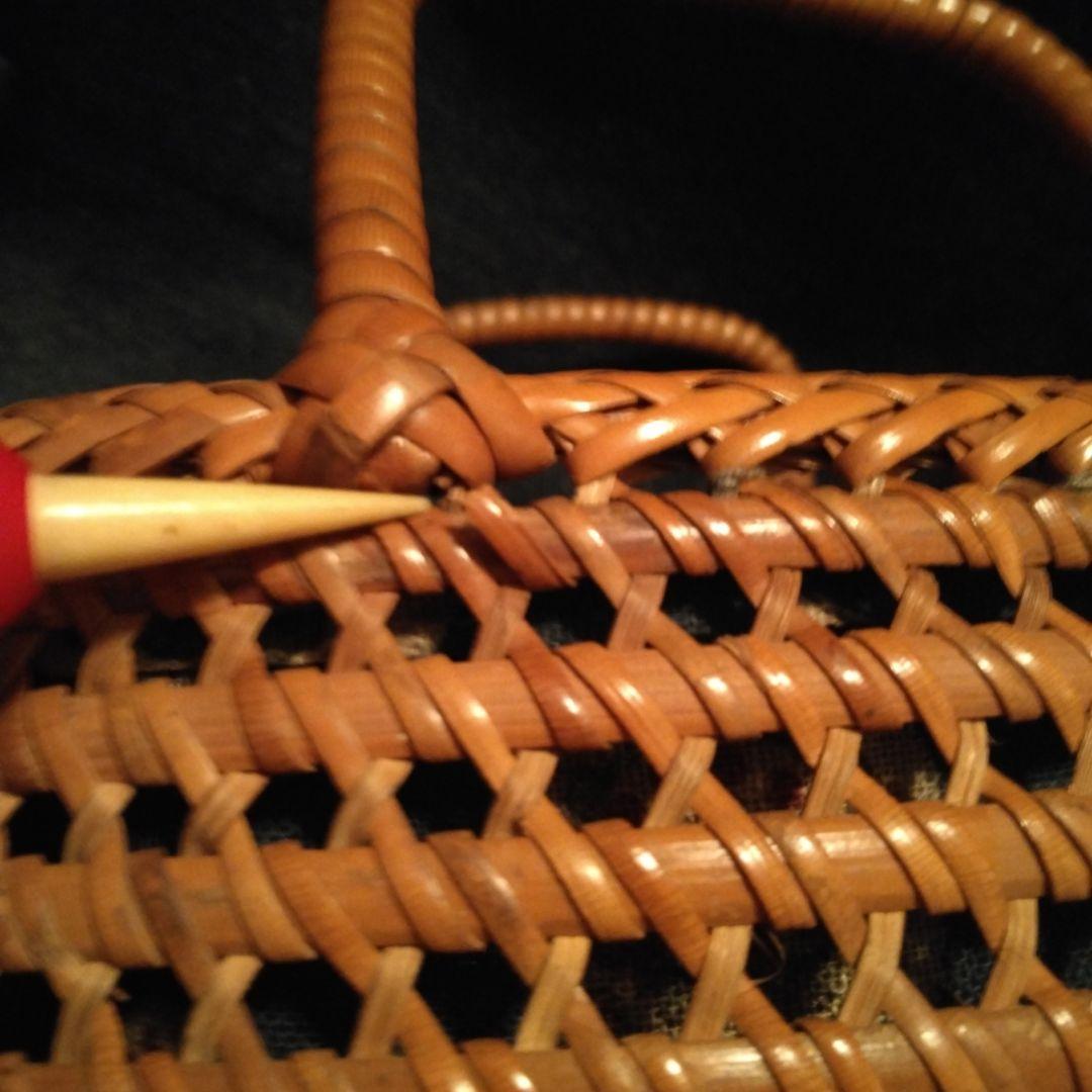 戦前の手提げバック　竹製？ 骨董　和更紗　中古品　アンティーク　着物