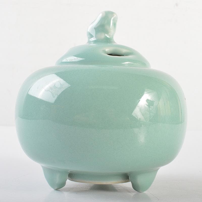 茶道具　板谷波山作　青磁　三足香爐　共布共箱　M　R6770