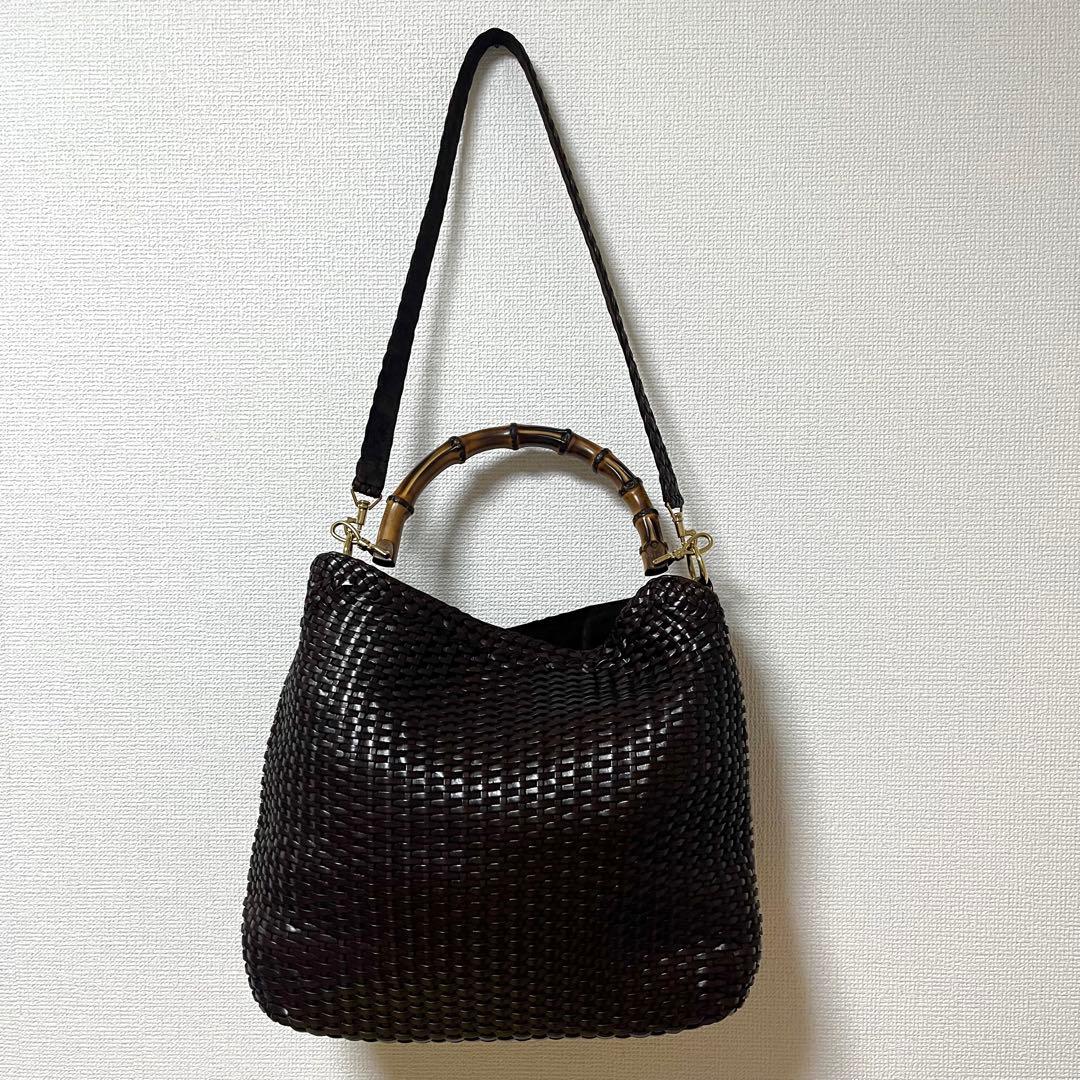 GUCCI グッチ バンブー 2WAYショルダーバッグ こげ茶 オールド
