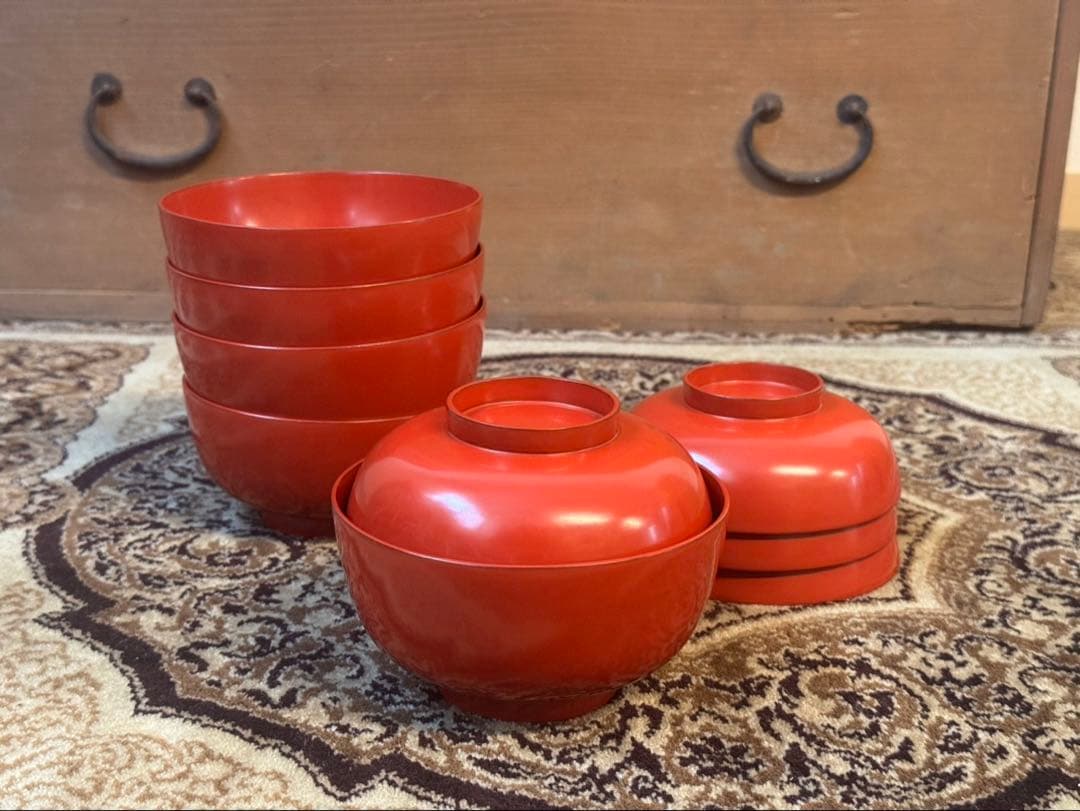 輪島塗 堅地 朱塗 懐石御膳一式 共箱