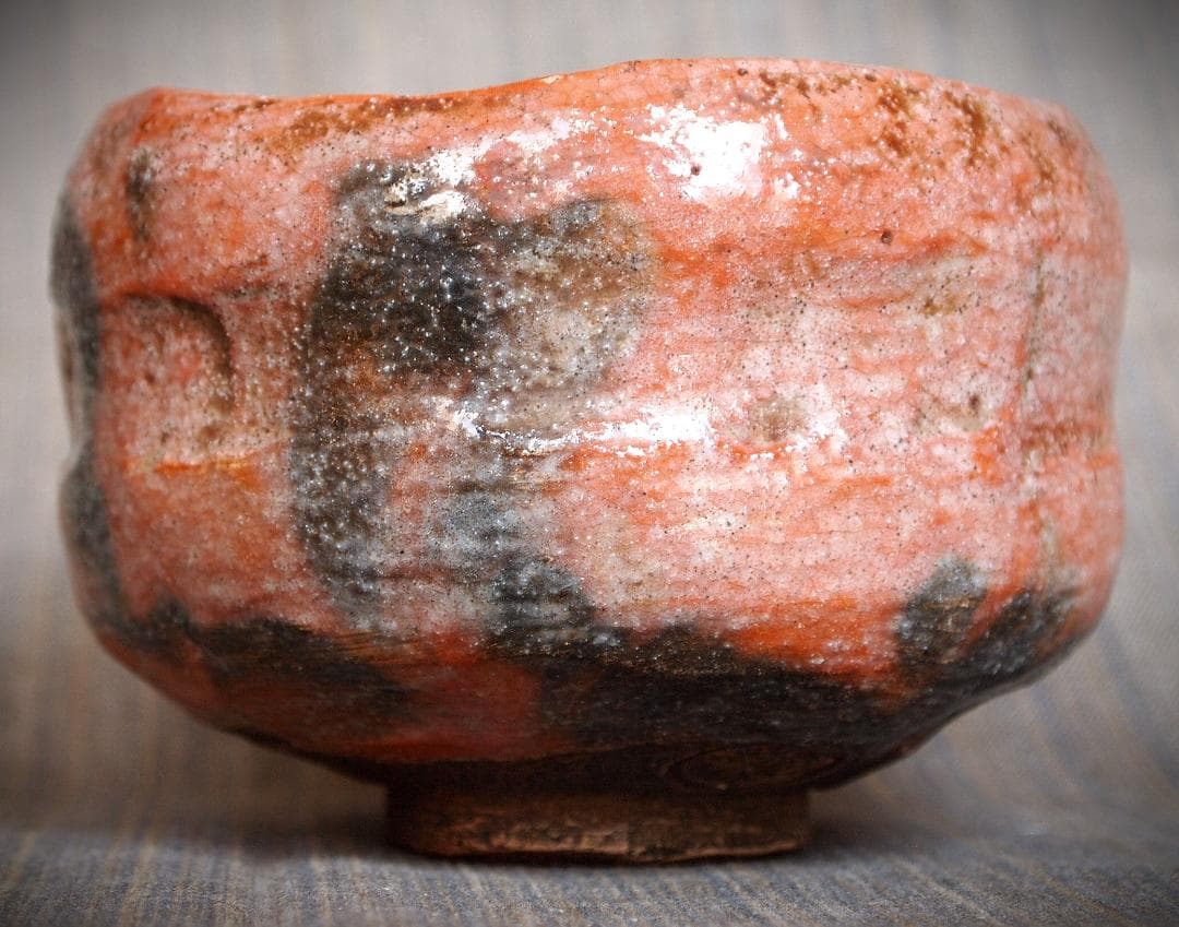 希少作★楽家　九代吉左衞門(了入)★赤楽茶碗★共箱革紐