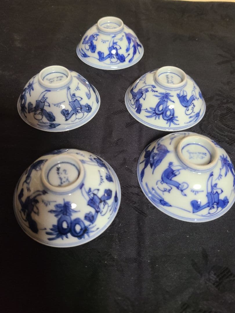 九谷焼須田菁華造染付人物盃4客 サイズ口径6.8cm高さ2.8cm