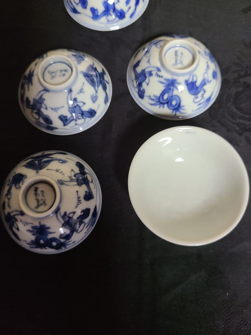 九谷焼須田菁華造染付人物盃4客 サイズ口径6.8cm高さ2.8cm