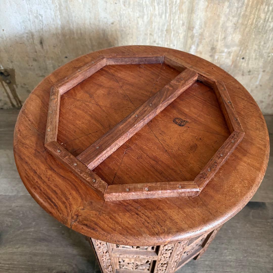 シーシャムウッド　彫刻テーブル　サイドテーブル　インド製　ヴィンテージ　①