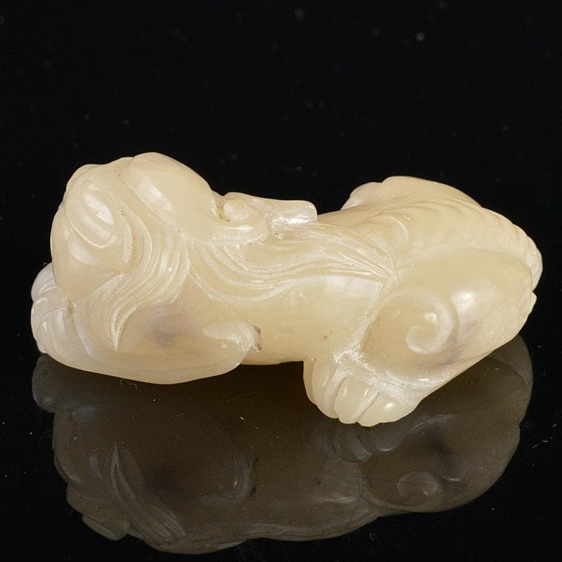 中国　玉石白玉彫刻　獅子　紙鎮　置物　C　R5388