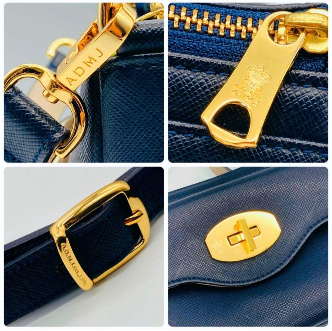 未使用級⭐︎A.D.M.J. レザー ショルダーバッグ　ターンロック 金具ネイビー