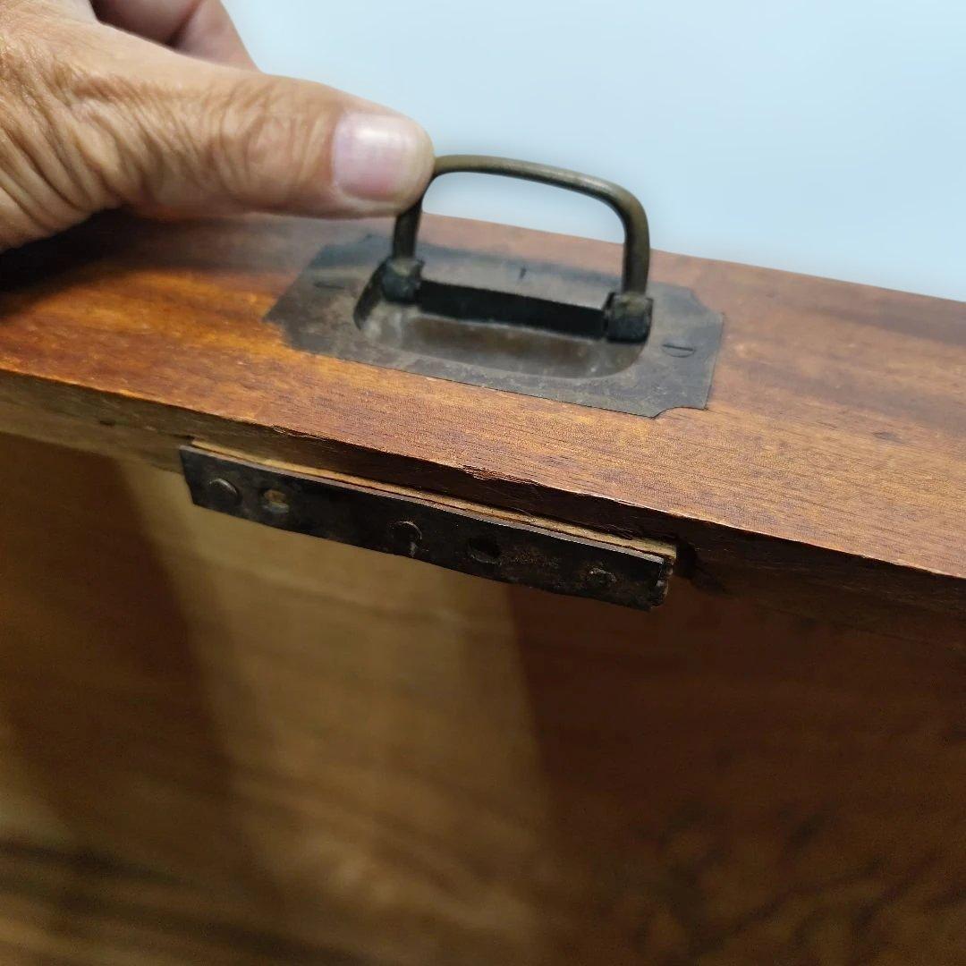 アンティーク 木製収納箱 大きめ 真鍮金具 飴色