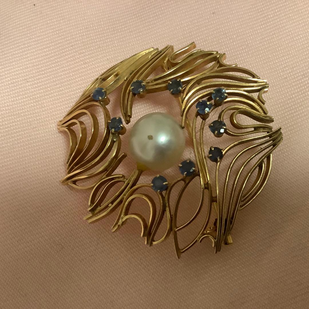 本パールとストーンのブローチ