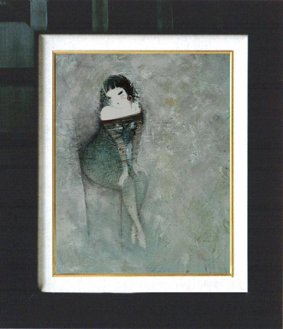 油絵 菅家令子 絵 絵画 インテリア 額付(黒) F6-081012 人物 女性