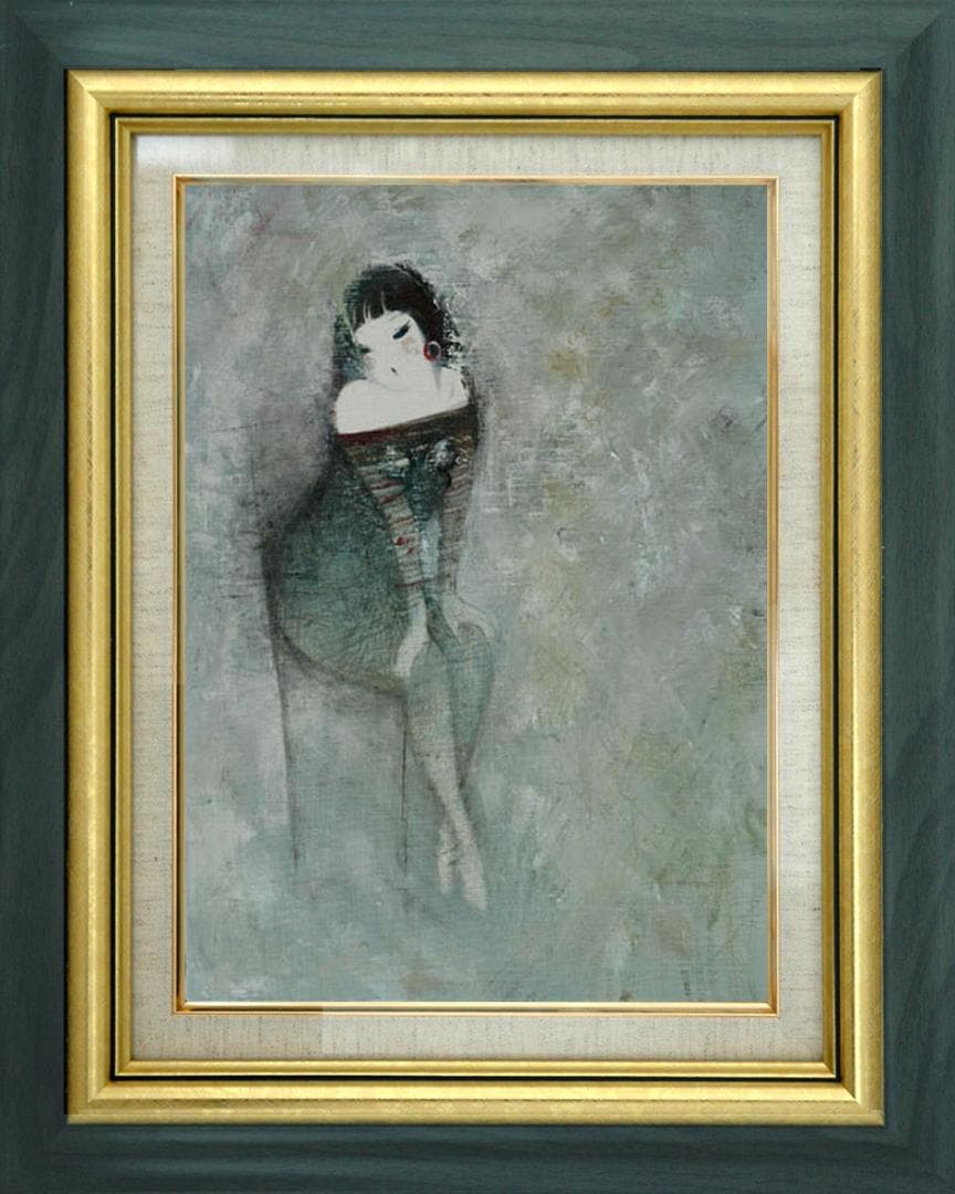 油絵 菅家令子 絵 絵画 インテリア 額付(黒) F6-081012 人物 女性