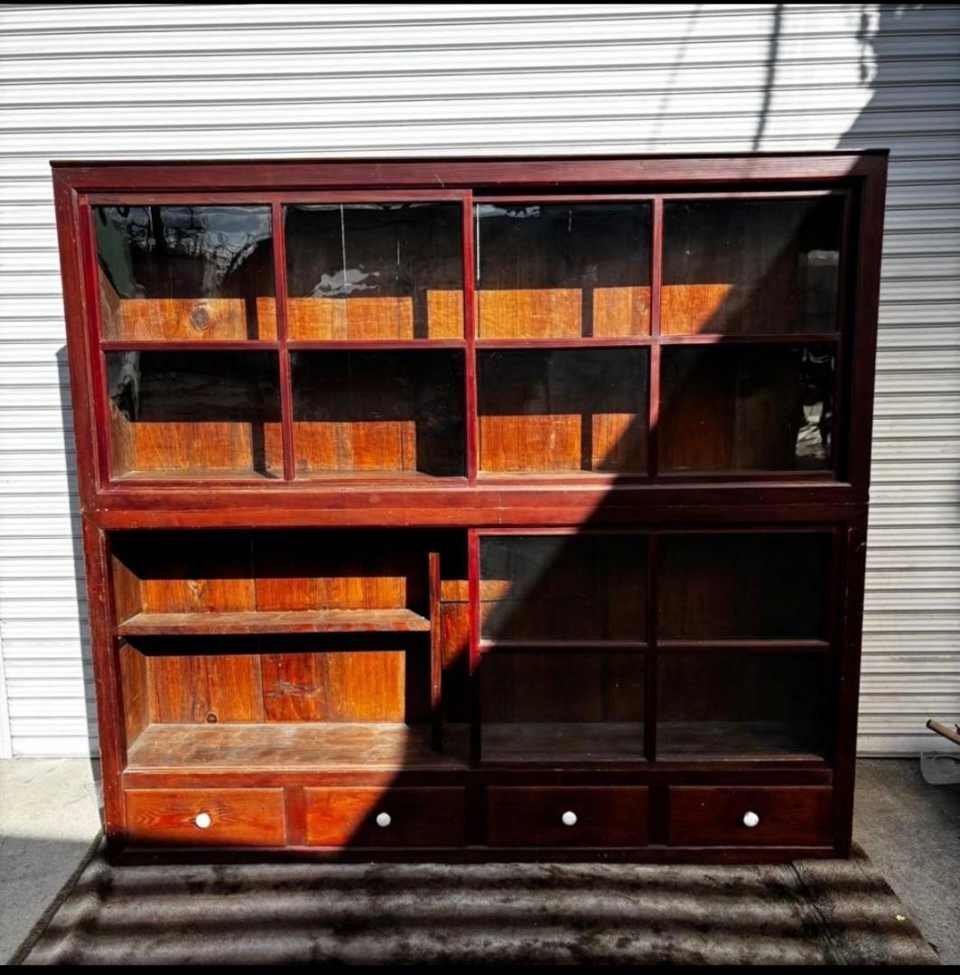 アンティーク家具 水屋箪笥 和風食器棚 昭和レトロ 収納棚 食器棚 ガラス戸棚