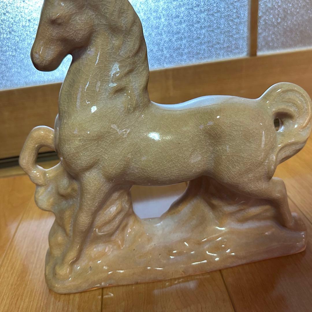 萩焼 開運 馬 干支 置物 美品