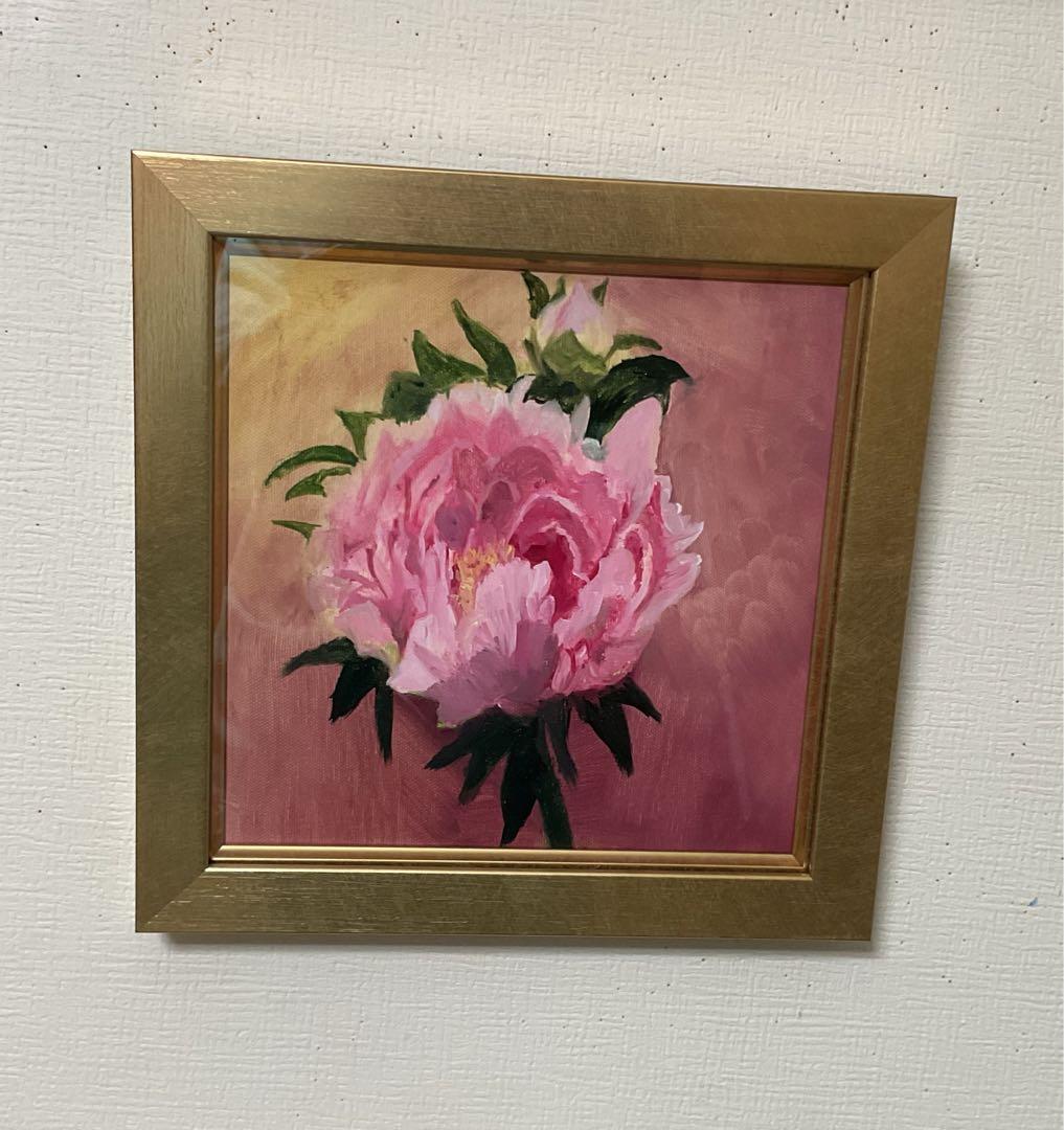 油彩画 [ 牡丹　百花王 ] 額付　原画