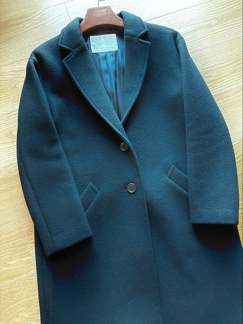 ESTNATION チェスターコート　ドロップショルダー　ブラック　36 ウール