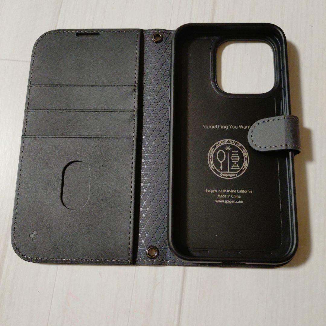 Spigen iPhone 15 Pro ケース 手帳型 マットブラック