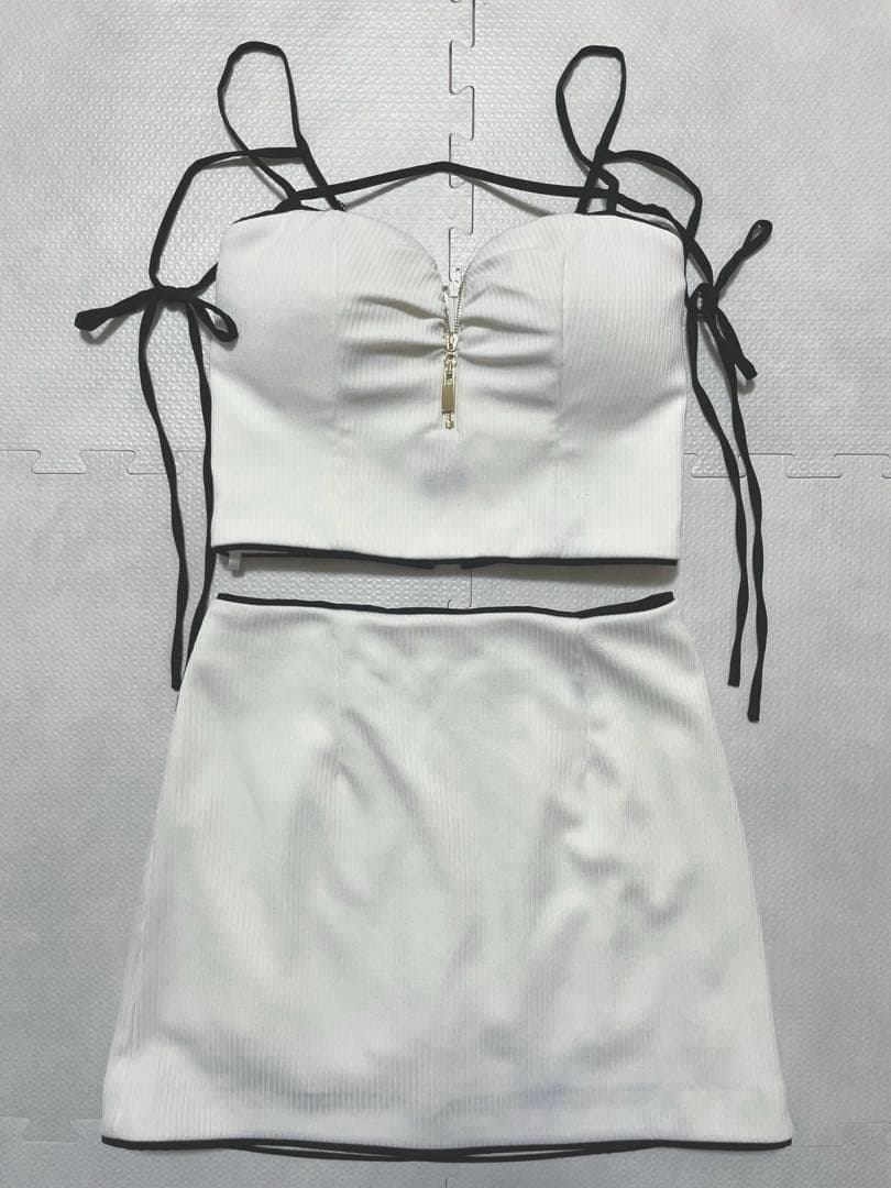 ローブドフルール キャバクラ ドレス セットアップ リボン リブ ホワイト 白