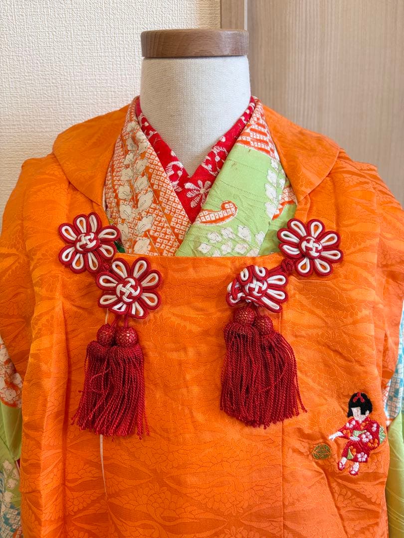 七五三 3歳 4歳 5歳 着物 被布セット 正絹 ヴィンテージ M2509152