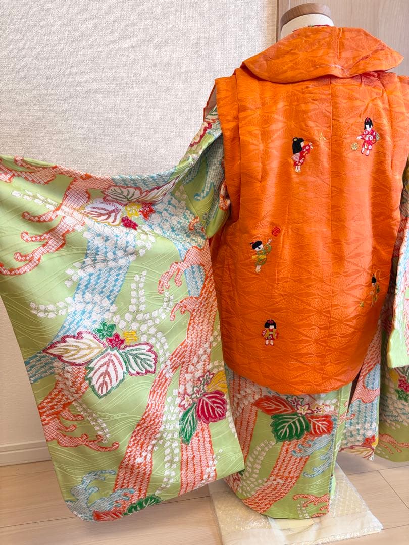 七五三 3歳 4歳 5歳 着物 被布セット 正絹 ヴィンテージ M2509152