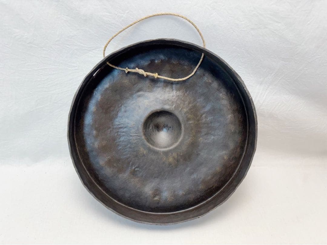 茶道具 古銅 銅鑼 桴付 仏教歌舞伎打楽器 鐘鳴物 重さ約1.3kg 寺院仏具