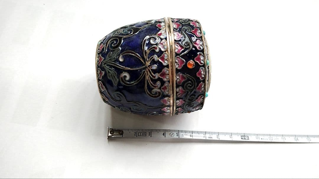 中国美術 銀七宝花文棗 青棗　青い小物入　ジュエリーボックス　箱もの