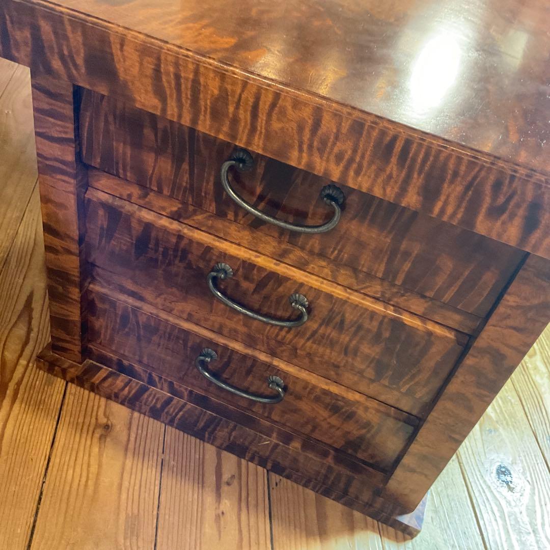 レア！無垢材 虎杢 縮み杢 高級家具 23kg 一枚板 座机 文机 座敷机 座卓