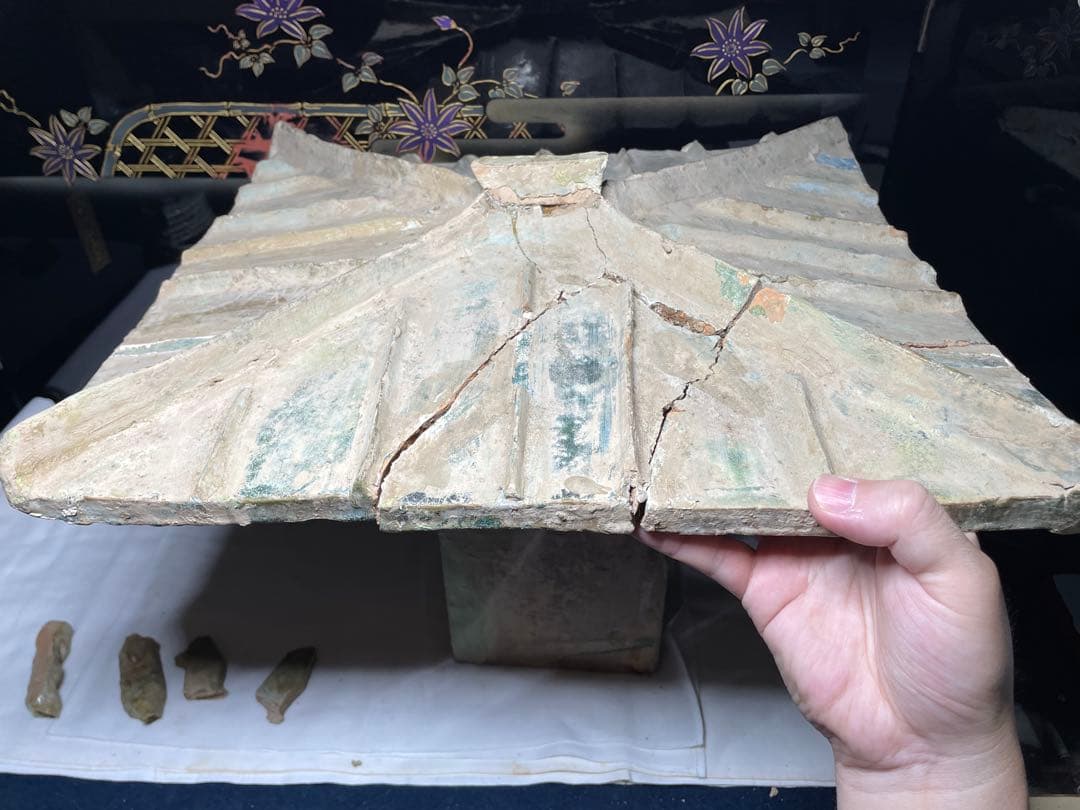 漢代陶器。漢時代。漢綠釉。約2000年。古美術。骨董品。殘品。舊家蔵出し。