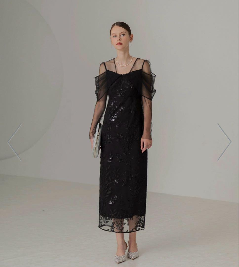 ブラック レース オフショルダードレス