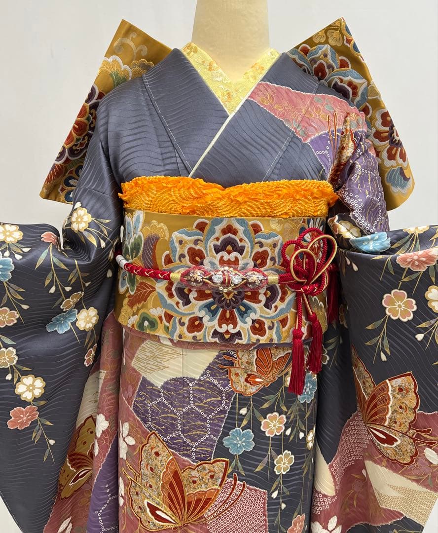 振り袖　フルセット　長襦袢　成人式　金彩加工　刺繍入り　セット　しつけ付　586