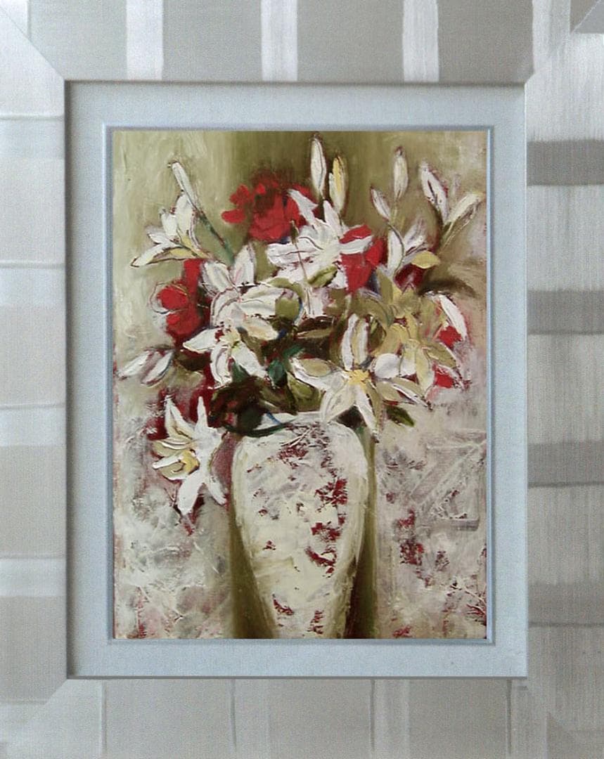 油絵 菅家令子 絵 絵画 インテリア 額付(白) uF6-112402 花 ゆり