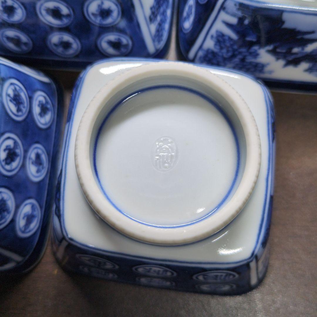 平安 香仙 造 染付 山水福禄寿文 小鉢 七客