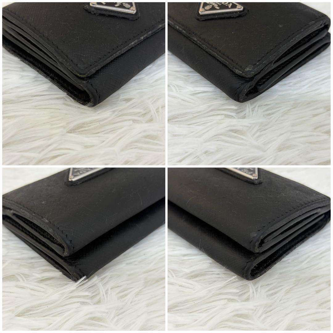 美品✨️プラダ 三つ折り財布 三角ロゴ レザー サフィアーノ ブラック