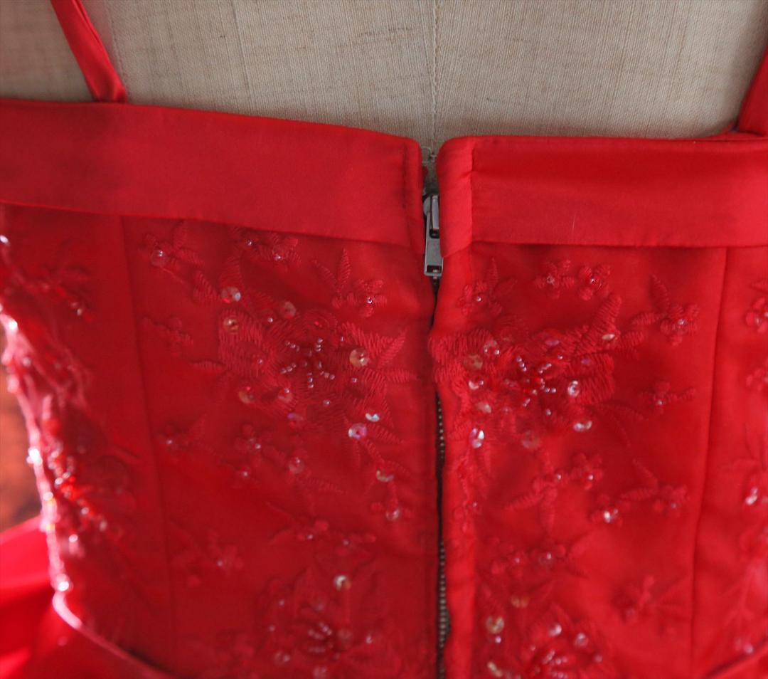 589エメAIMER赤ウェディングドレス7号Sサイズ赤カラードレス