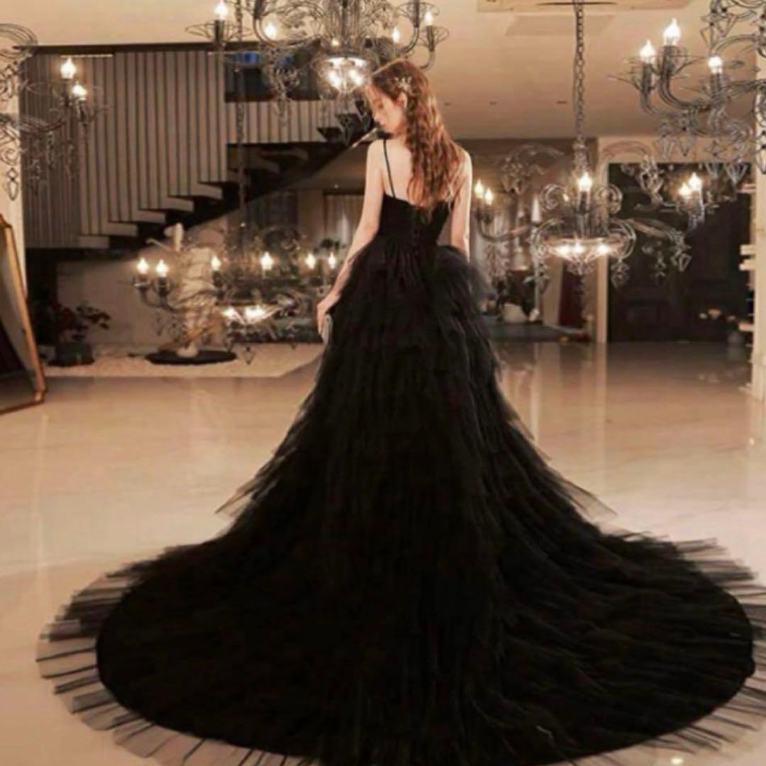 エレガント ブラック ロングドレス Mサイズ　チュール