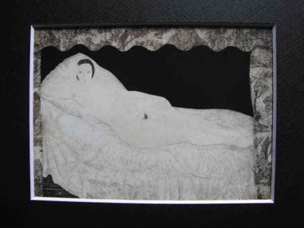 藤田嗣治、【ジュイ布のある裸婦】、希少画集画、新品高級額・額装付