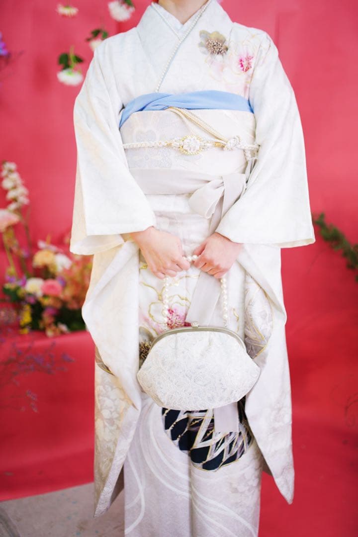 成人式 ホワイトパール付きバッグと草履セット