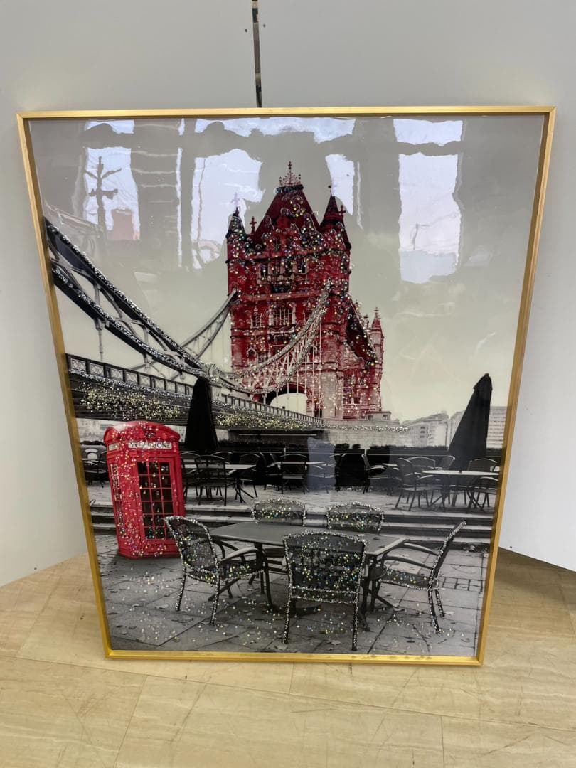 水晶絵　イギリス　ロンドン　アートパネル　クリスタル　立体　絵画　パネル　額縁