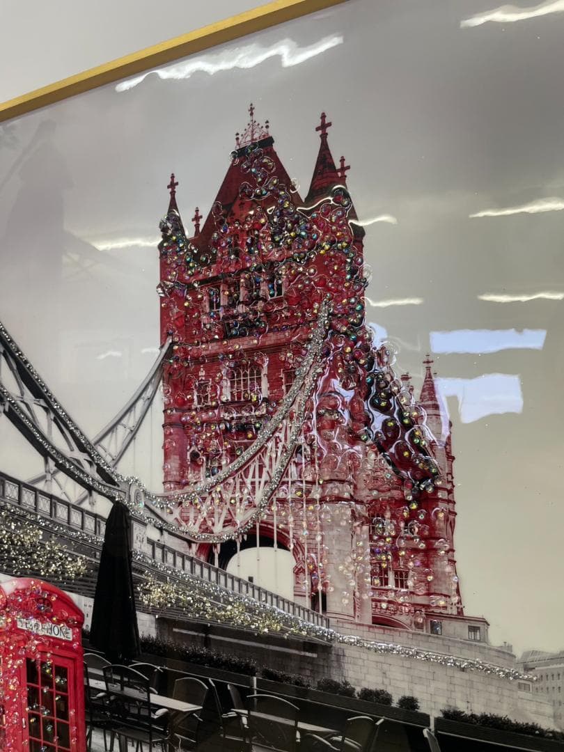 水晶絵　イギリス　ロンドン　アートパネル　クリスタル　立体　絵画　パネル　額縁