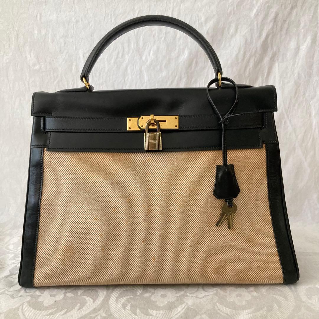 希少 エルメス ケリー 32 トワルアッシュ ブラック 〇F刻印