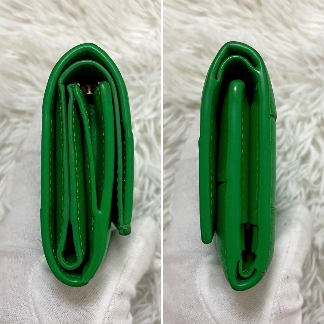 極美✨ボッテガヴェネタ 三つ折り財布 カセット レザー グリーン