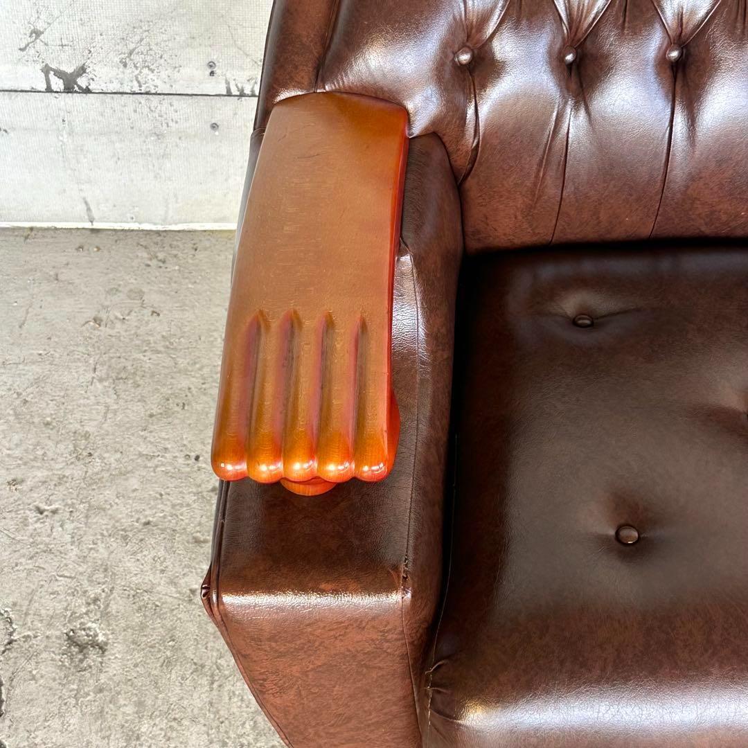 ✦70s✦チェスターフィールド調 PUレザー 1人掛けソファ　アンティーク