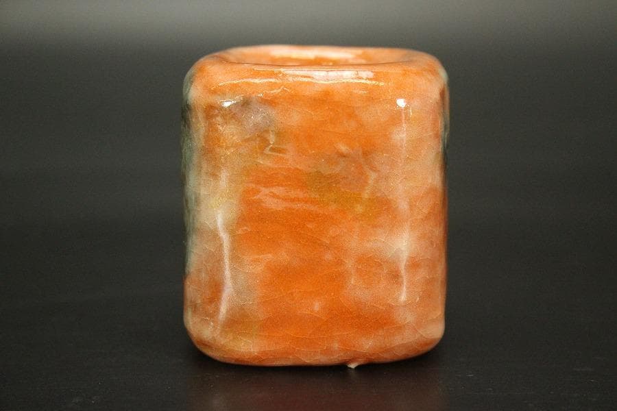 小川長楽造 赤楽 蓋置 共箱 美品(BB485)