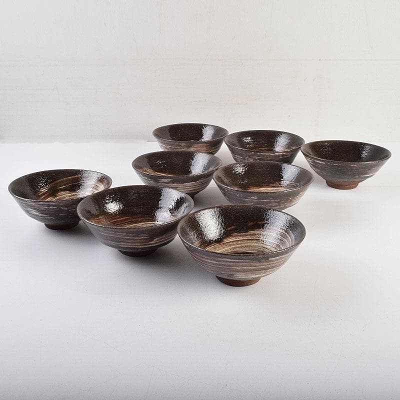 茶道具　兎月窯　杉浦芳樹　刷毛目　数茶碗　八客　時代箱付　V　R9419B