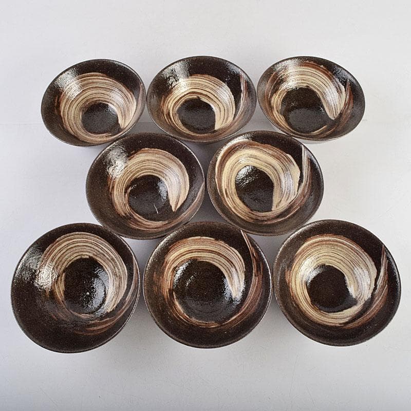 茶道具　兎月窯　杉浦芳樹　刷毛目　数茶碗　八客　時代箱付　V　R9419B