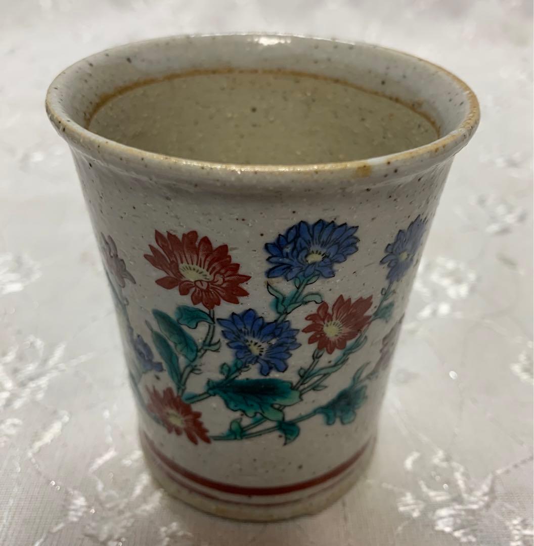 九谷　筒　盆栽鉢　絵鉢