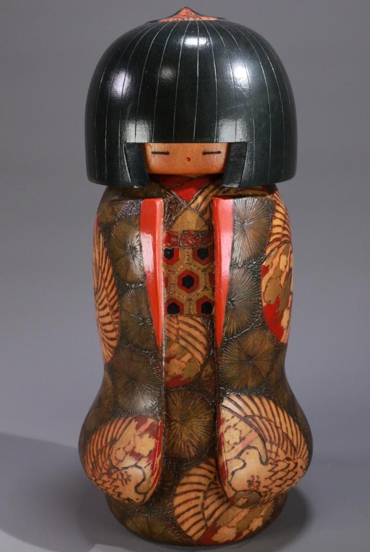 BE978　小林伊之助作 『 夕月 』　木彫　創作こけし　高さ35.5㎝