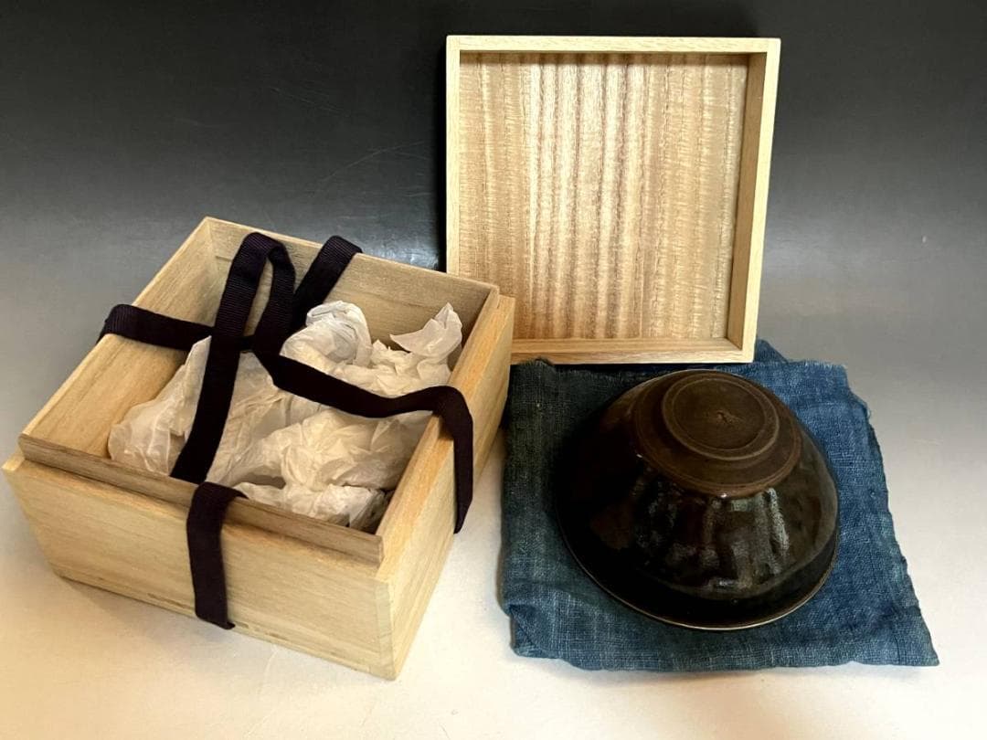 茶碗●古い天目釉茶碗 宋 無地桐箱付 古玩 唐物 中国 古美術 時代物 骨董品■
