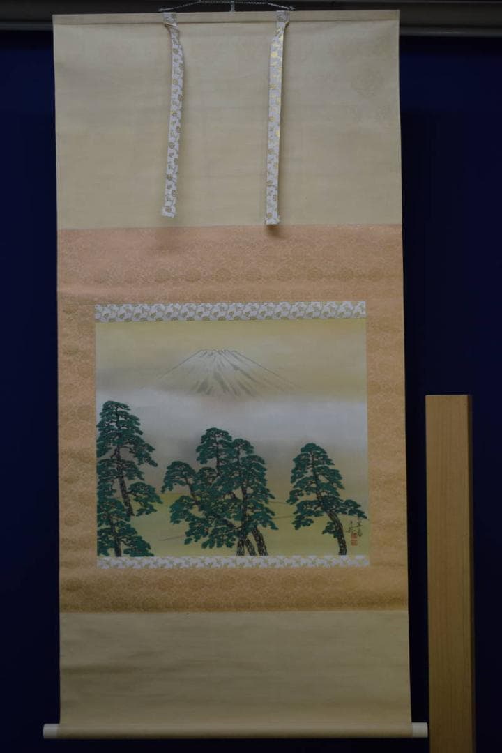 真作/分部五鈴/富士山水図/布袋屋掛軸HG-461