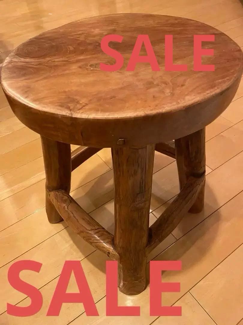 木製円形スツール 4本脚 ハンドメイド